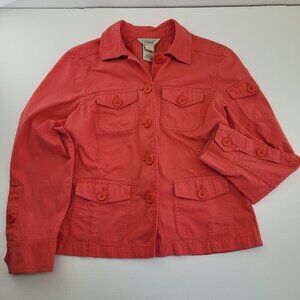 LL Bean Jacket Womens S Coral Twill Chore Coat Pockets Safari Button Down